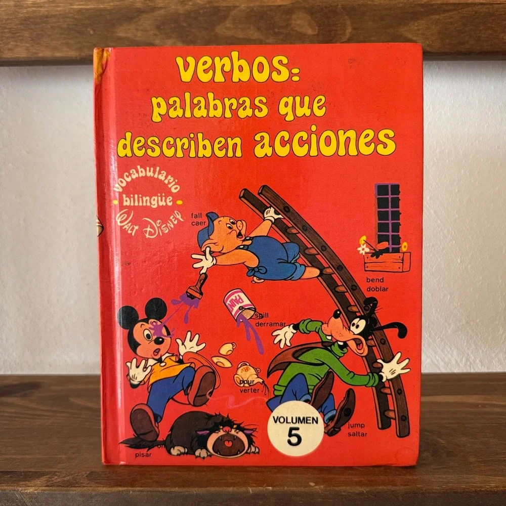 Vintage 1987 Walt Disney Verbos Bilingual Spanish English Book Grolier Vol 5